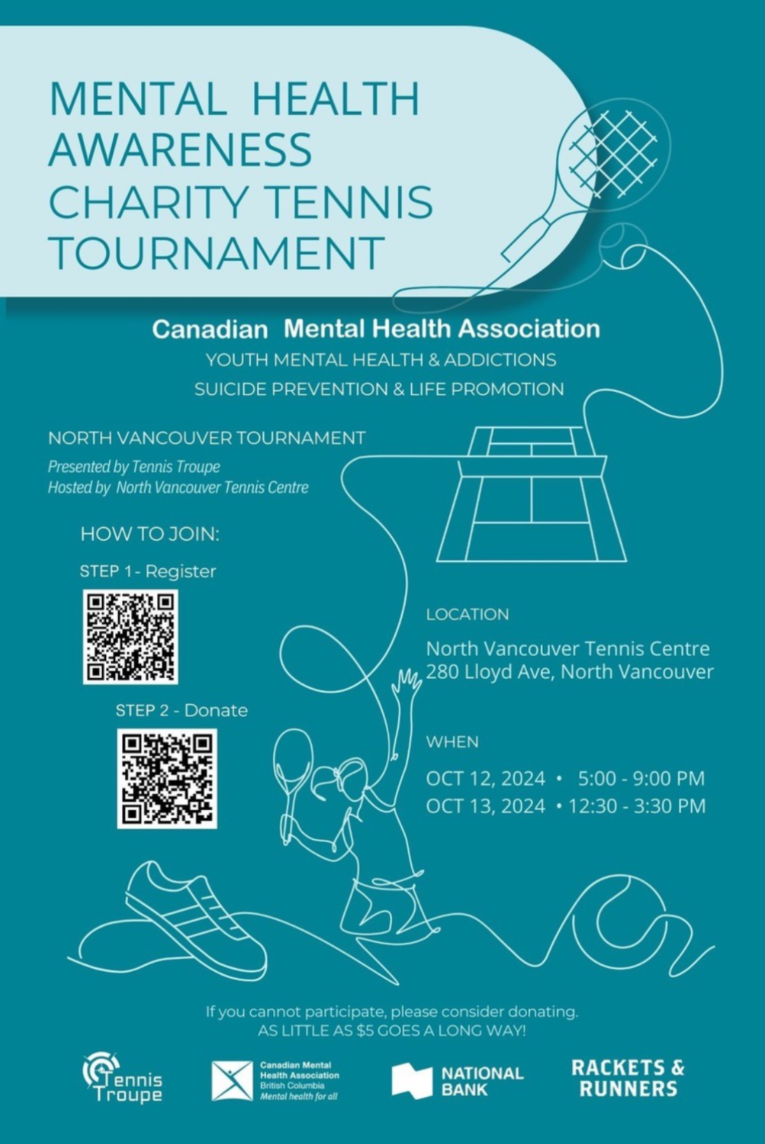 2024 Tennis Troupe Mental Health and Addiction Charity Tennis Tournament Poster